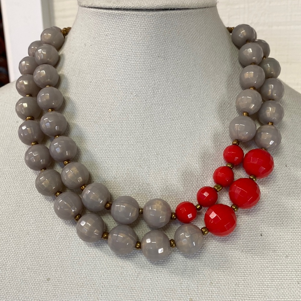 Older unique gray and red beaded necklace